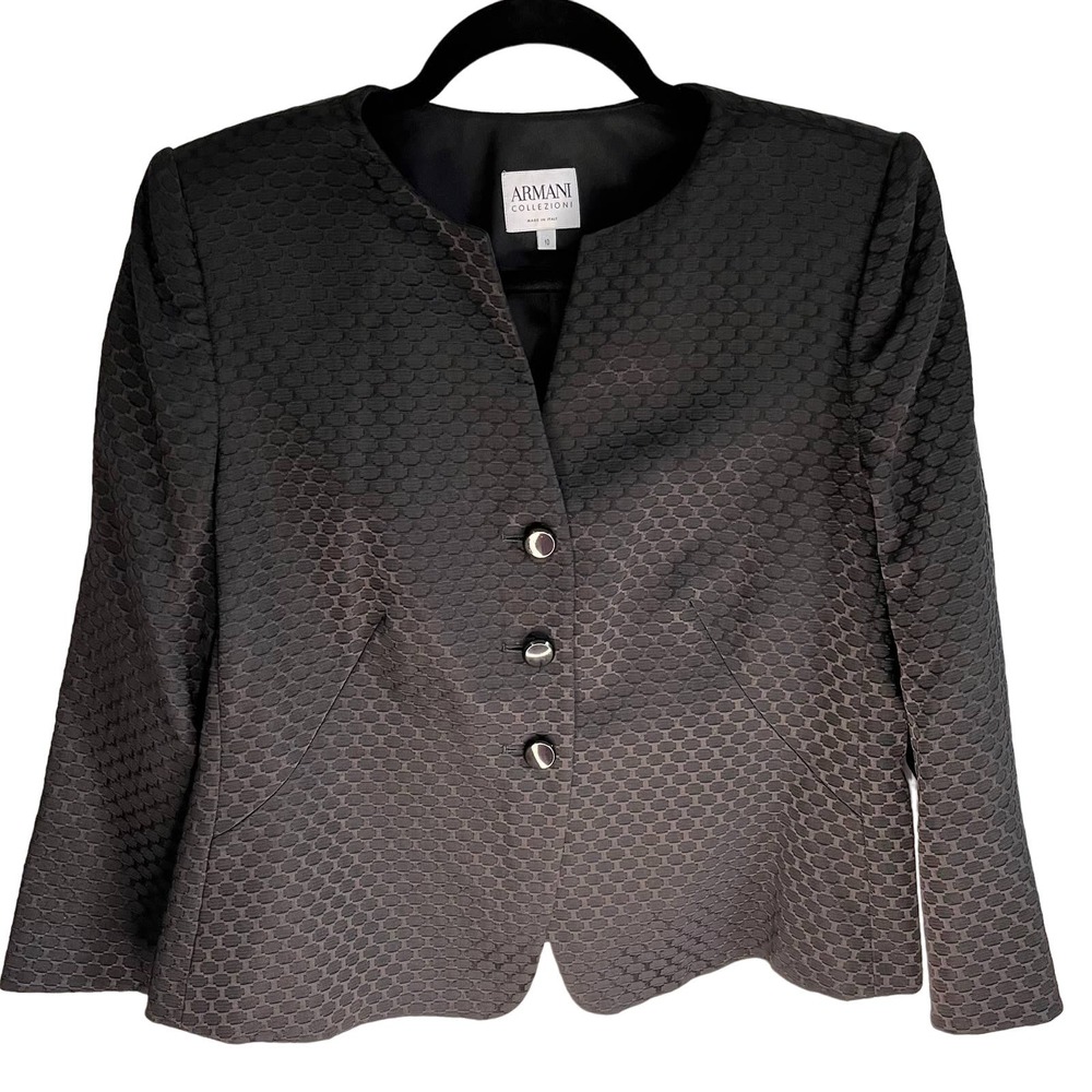 Armani Collezioni Black Textured 3-Button Blazer